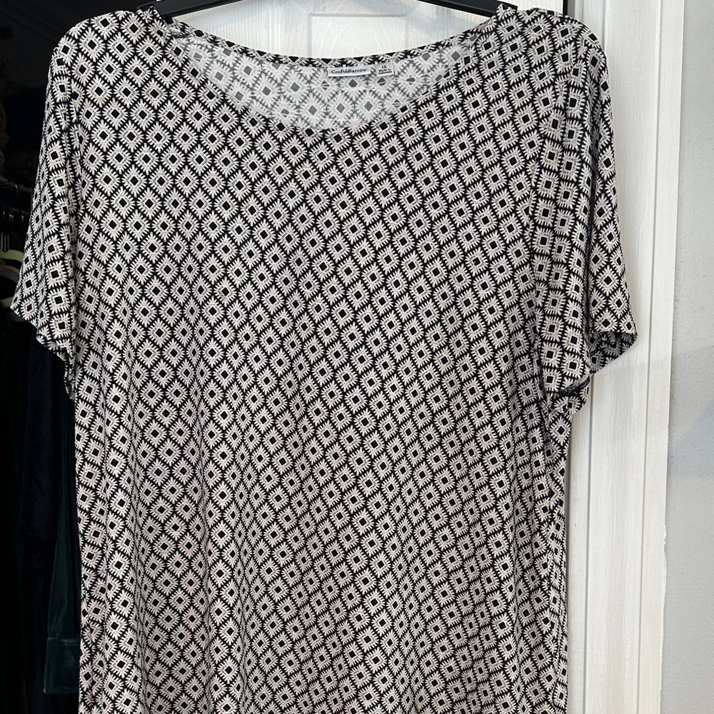Croft & Barrow Black and White Patterned Top Sz 1X Career or Travel